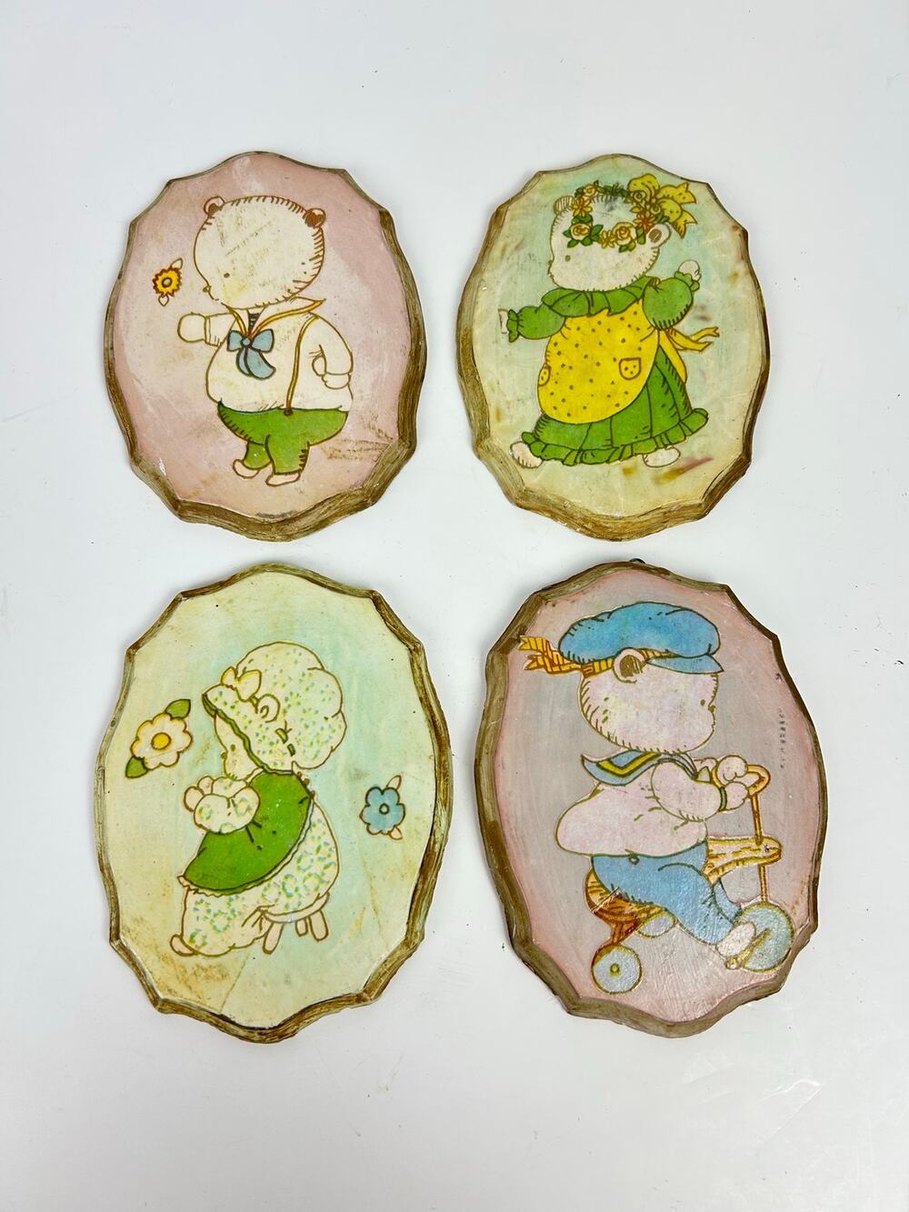 Vintage Handmade Plaster Teddy Bear Wall Plaques Nursery Decor Cottage Core